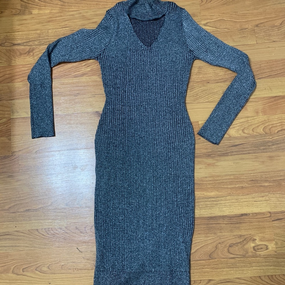 Ribbed knit silver shimmer dress